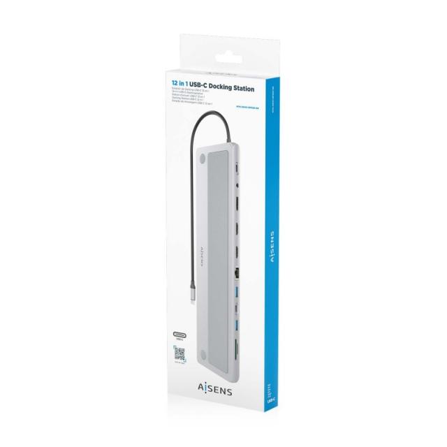 AISENS - USB-C Dock 12 en 1, USB-C a 2xHDMI, 1xDisplayPort, 1xRJ45, 3xUSB-A, 1xUSB-C, 1xUSB-C PD, 1xSD, 1xMicro SD, 1xAudio, Gri
