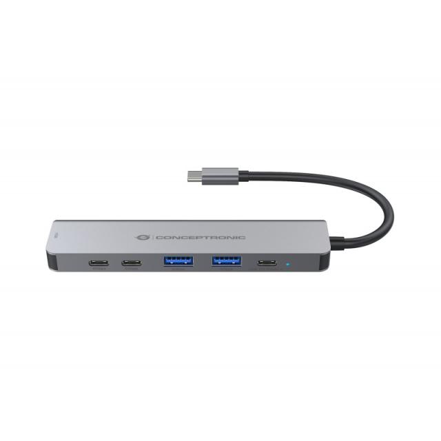 Conceptronic - DONN33G base para portátil y replicador de puertos Alámbrico USB 3.2 Gen 1 (3.1 Gen 1) Type-C Plata