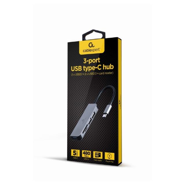 Gembird - UHB-CM-CRU3P1U2P2-01 base para portátil y replicador de puertos Alámbrico USB 3.2 Gen 1 (3.1 Gen 1) Type-A Plata