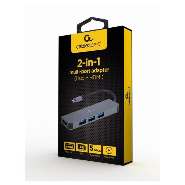 Gembird - A-CM-COMBO2-01 base para portátil y replicador de puertos USB 3.2 Gen 1 (3.1 Gen 1) Type-C Gris