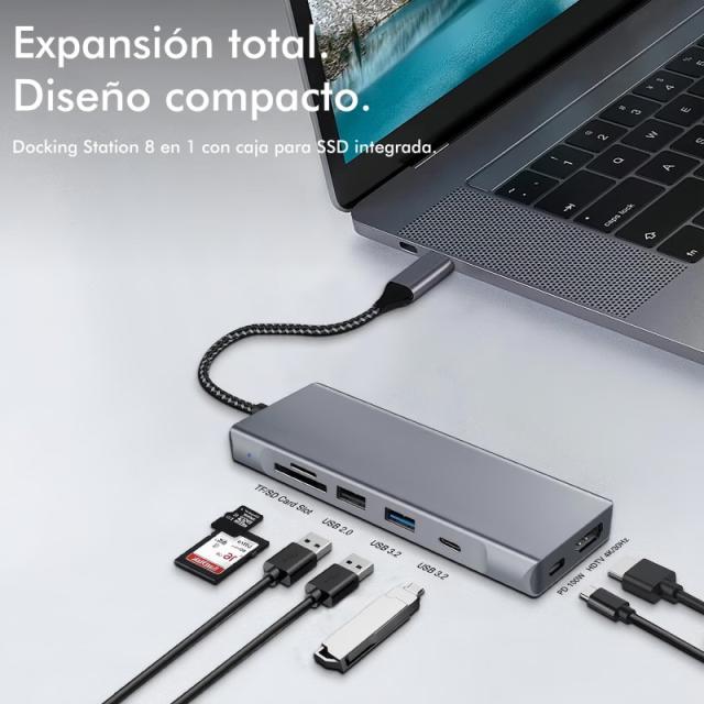Leotec - Docking Station 8 en 1 con ranura M.2 para SSD