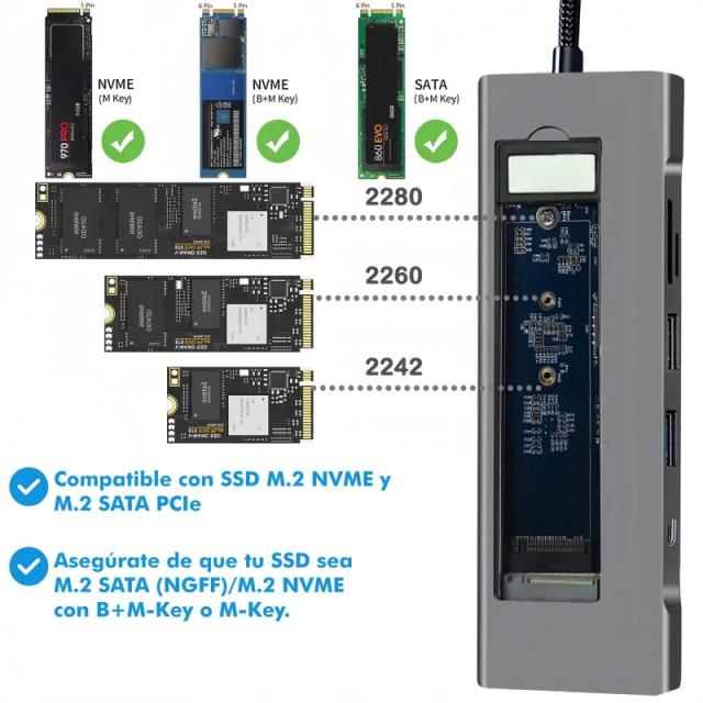 Leotec - Docking Station 8 en 1 con ranura M.2 para SSD