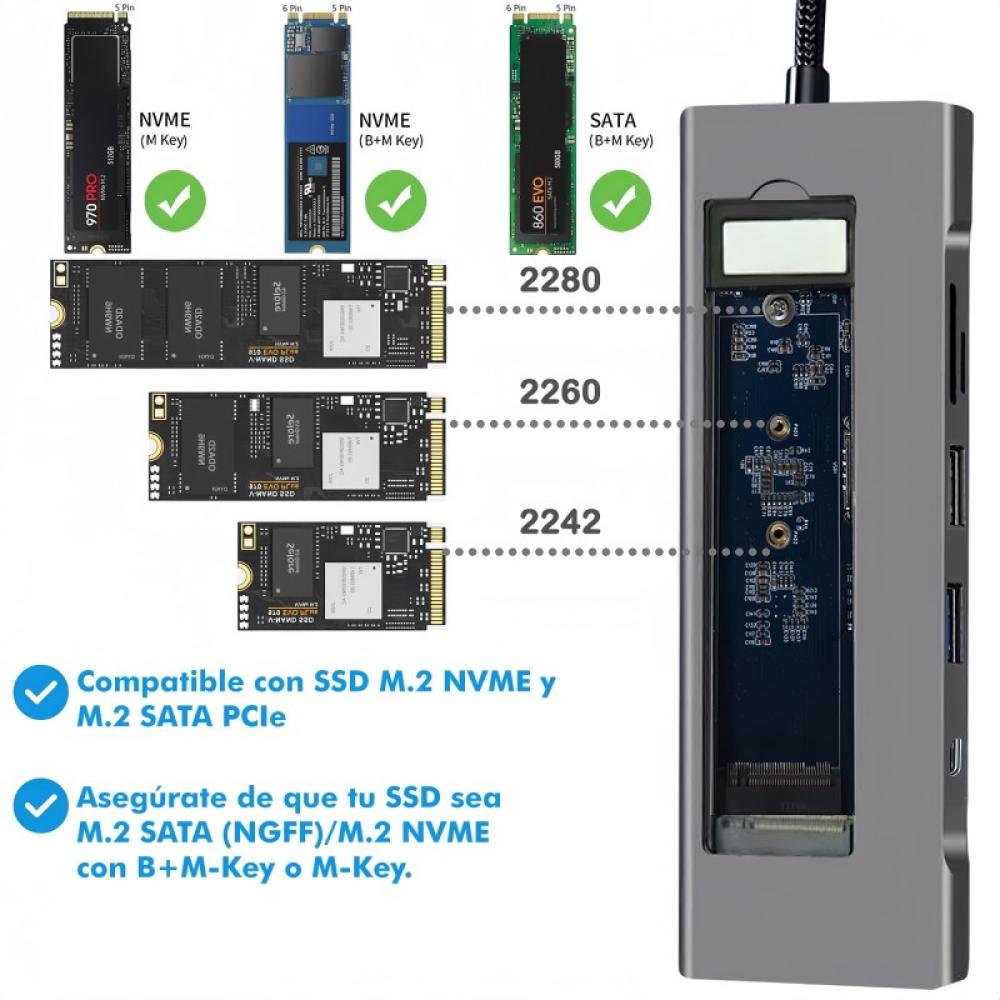 Leotec - Docking Station 8 en 1 con ranura M.2 para SSD