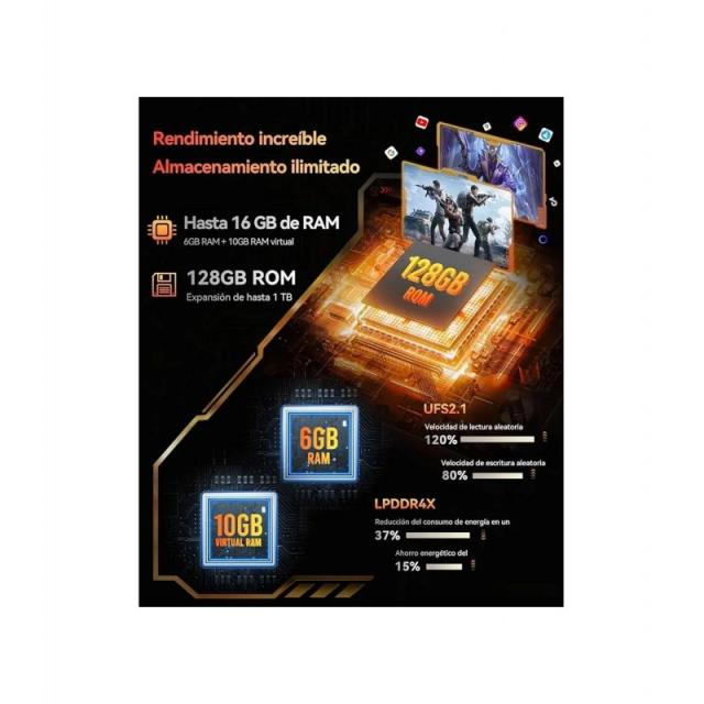 Cubot - King Kong ES 16,5 cm (6.5") SIM doble Android 14 4G USB Tipo C 6 GB 128 GB 5100 mAh Negro, Naranja