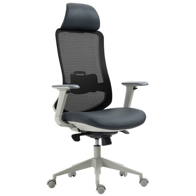 Sillón de oficina ARANJUEZ, alto, gris, ergonómico, multifunción, malla y asiento negro