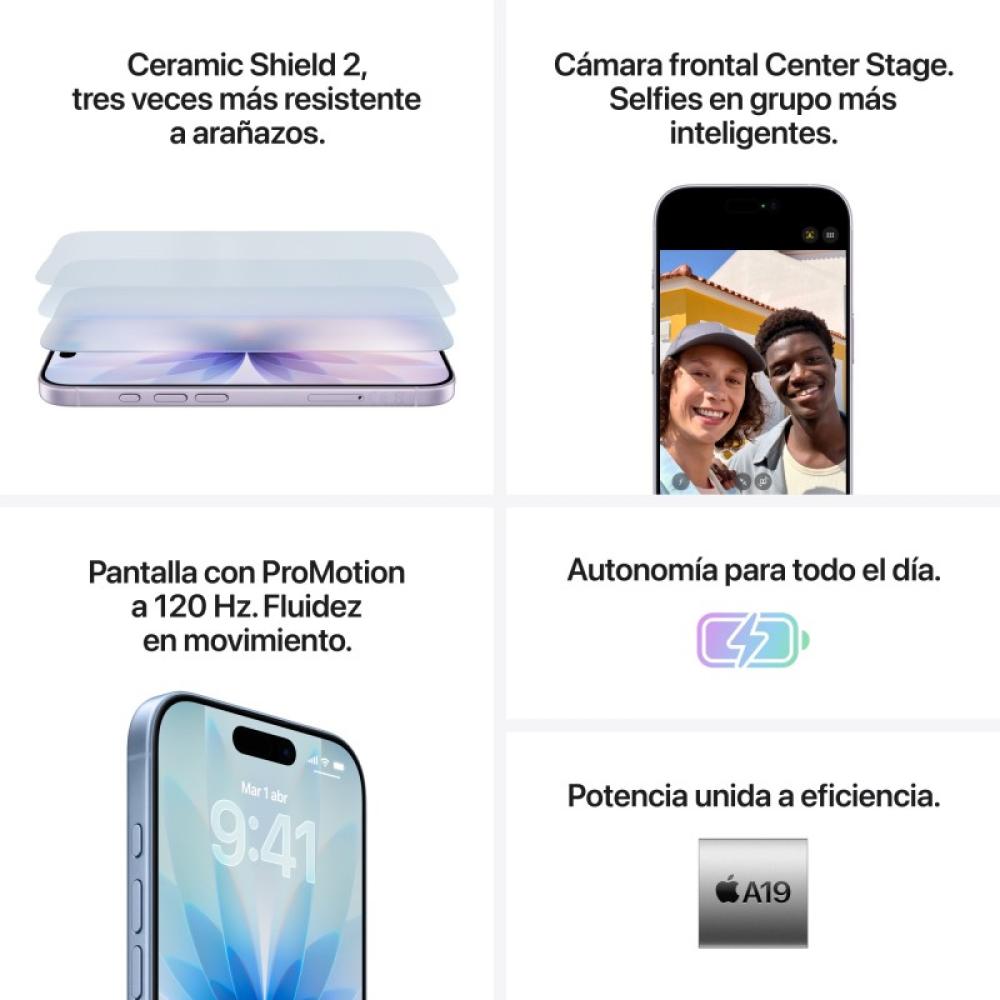 Apple - iPhone 17 16 cm (6.3") SIM doble iOS 26 5G USB Tipo C 512 GB Azul