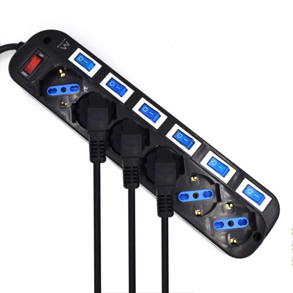 Ewent - EW3851 limitador de tensión Negro 6 salidas AC 220 V 1,5 m