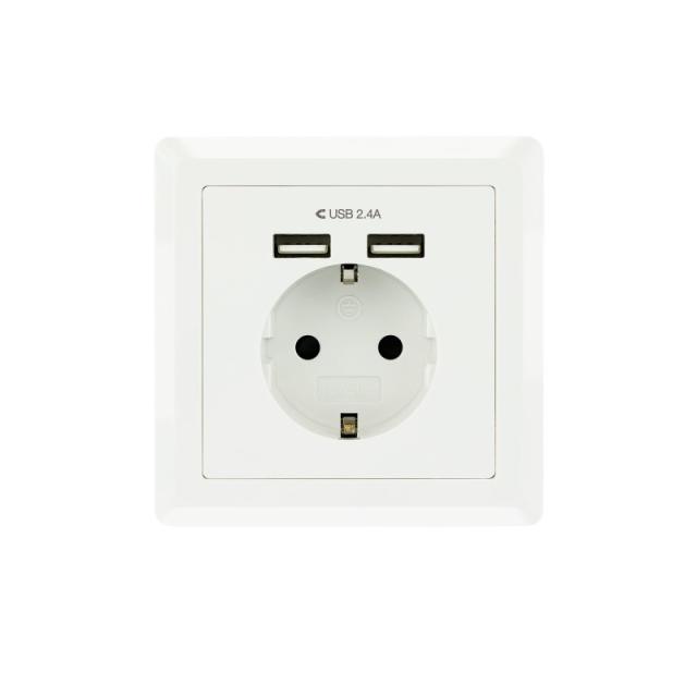 Nanocable - Base de enchufe de pared tipo schuko con 2 tomas USB Max. 2.4A, blanca