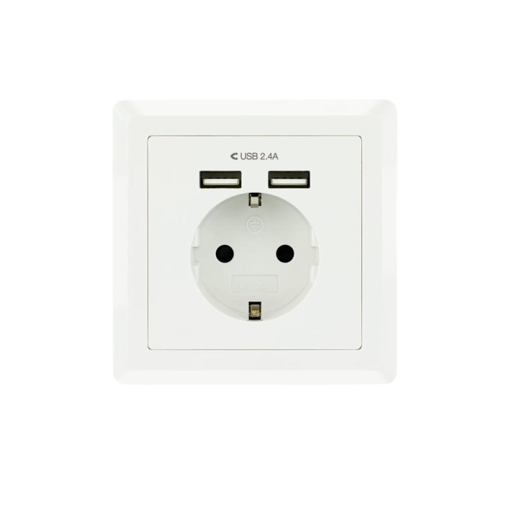 Nanocable - Base de enchufe de pared tipo schuko con 2 tomas USB Max. 2.4A, blanca
