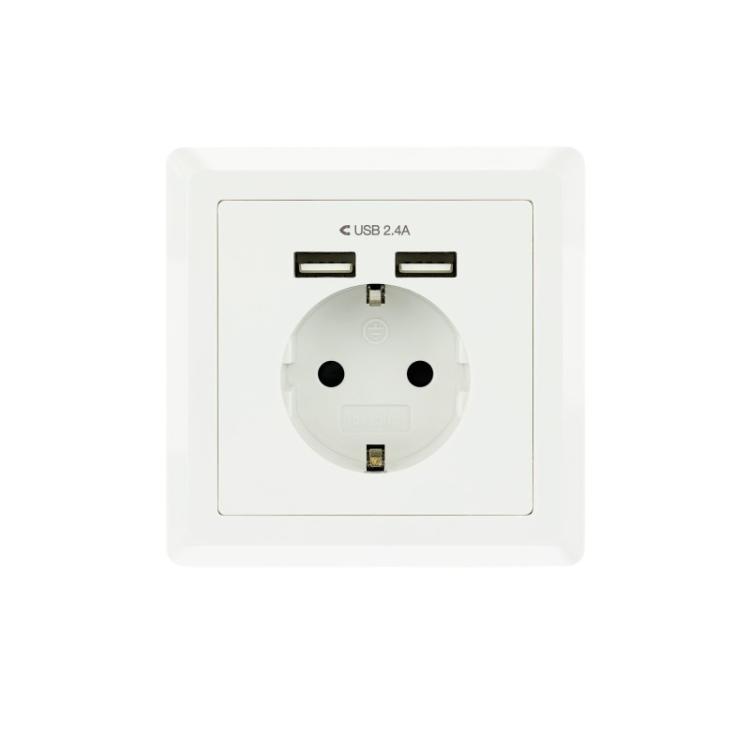 Nanocable - Base de enchufe de pared tipo schuko con 2 tomas USB Max. 2.4A, blanca