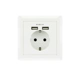 Nanocable - Base de enchufe de pared tipo schuko con 2 tomas USB Max. 2.4A, blanca