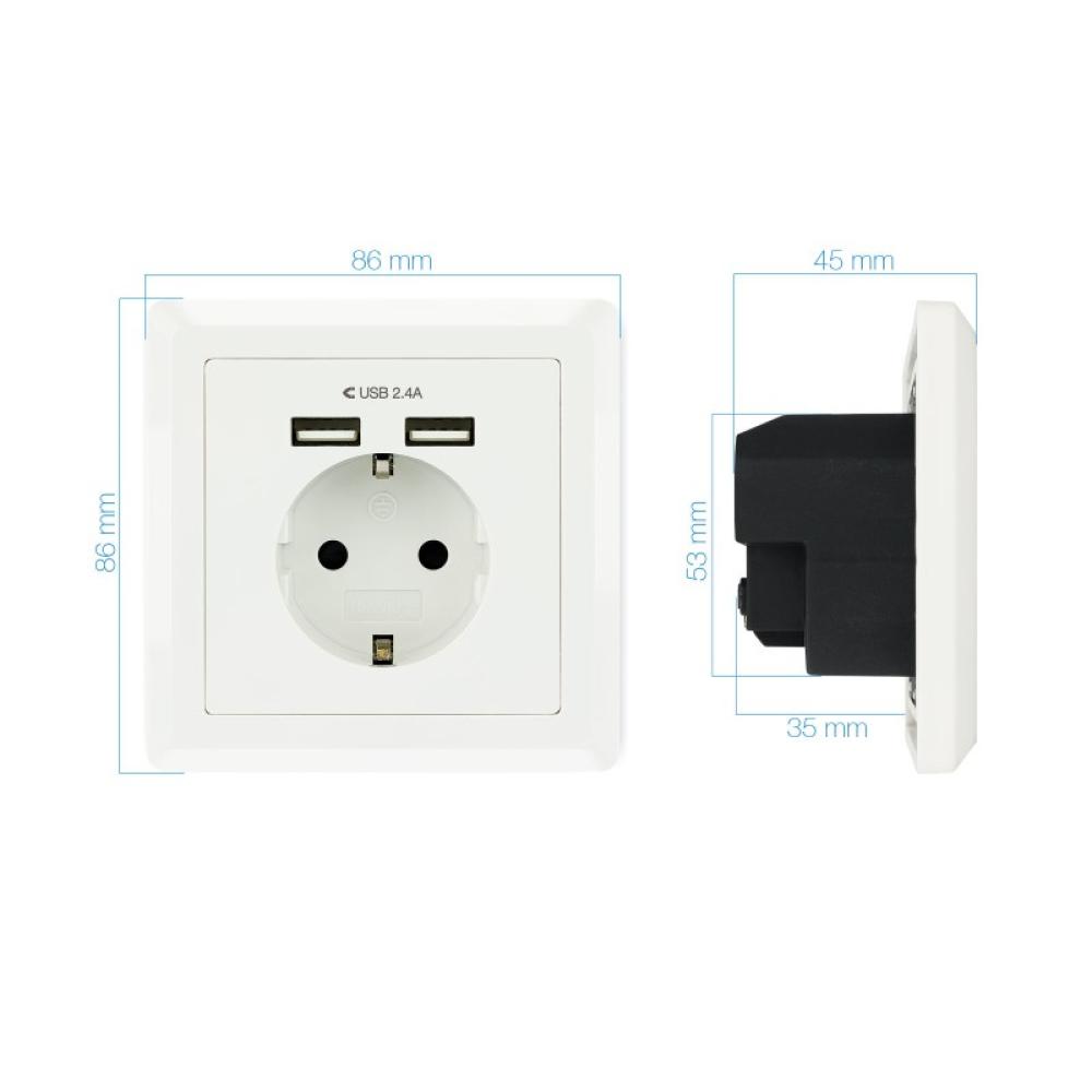 Nanocable - Base de enchufe de pared tipo schuko con 2 tomas USB Max. 2.4A, blanca