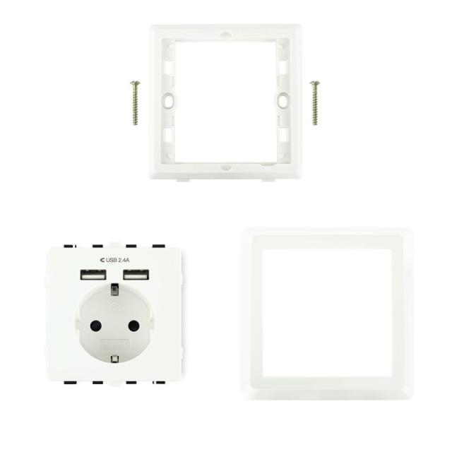 Nanocable - Base de enchufe de pared tipo schuko con 2 tomas USB Max. 2.4A, blanca