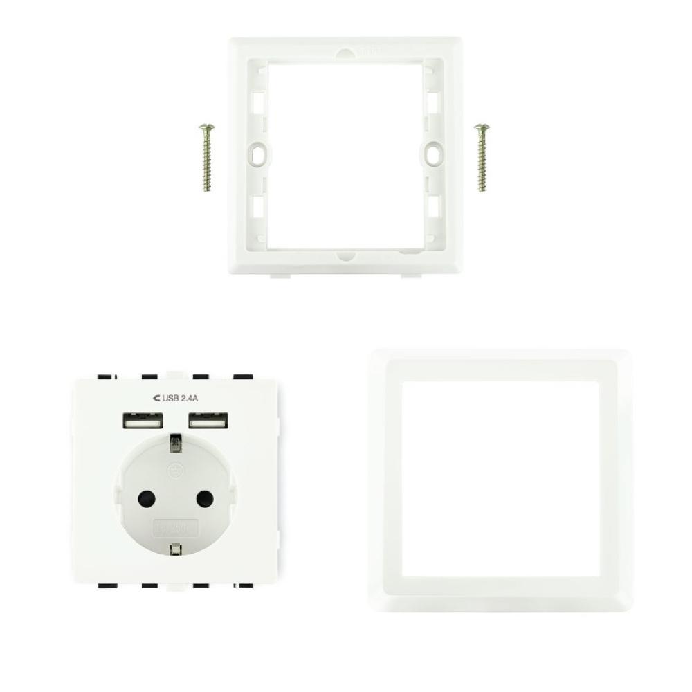 Nanocable - Base de enchufe de pared tipo schuko con 2 tomas USB Max. 2.4A, blanca
