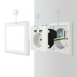 Nanocable - Base de enchufe de pared tipo schuko con 2 tomas USB Max. 2.4A, blanca