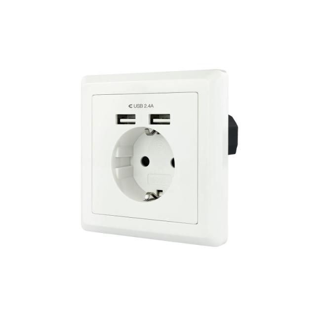 Nanocable - Base de enchufe de pared tipo schuko con 2 tomas USB Max. 2.4A, blanca