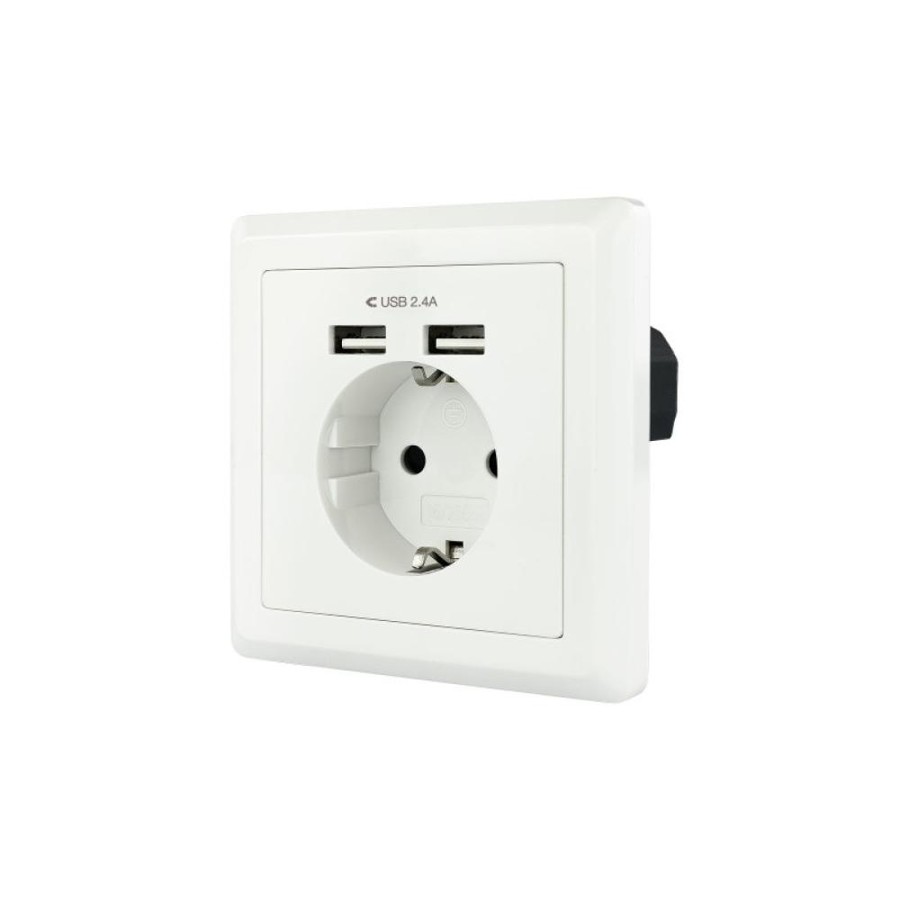Nanocable - Base de enchufe de pared tipo schuko con 2 tomas USB Max. 2.4A, blanca