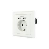 Nanocable - Base de enchufe de pared tipo schuko con 2 tomas USB Max. 2.4A, blanca