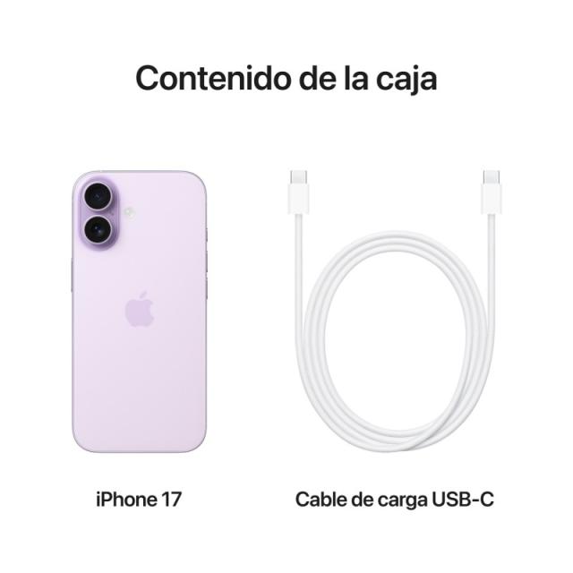 Apple - iPhone 17 16 cm (6.3") SIM doble iOS 26 5G USB Tipo C 512 GB Lavanda
