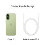 Apple - iPhone 17 16 cm (6.3") SIM doble iOS 26 5G USB Tipo C 512 GB Salvia