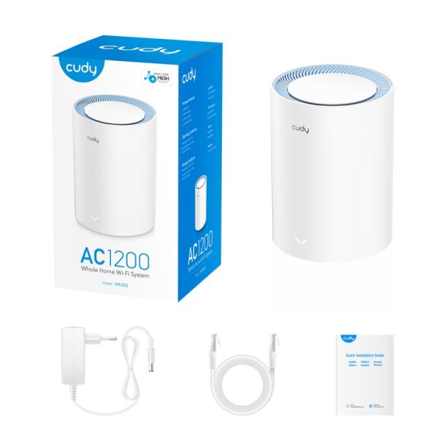 Cudy - M1200 1-PACK sistema Wi-Fi Mesh (Wi-Fi en malla) Doble banda (2,4 GHz / 5 GHz) Wi-Fi 5 (802.11ac) Blanco Interno