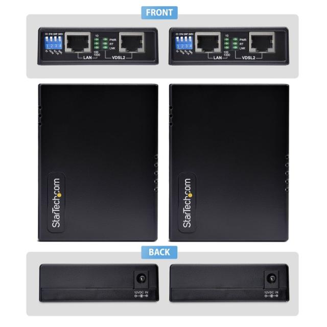 StarTech.com - Juego Extensor de Ethernet VDSL2 por Cable de Par Sencillo - Hasta 1km - Alargador de Red Ethernet LAN por Cable