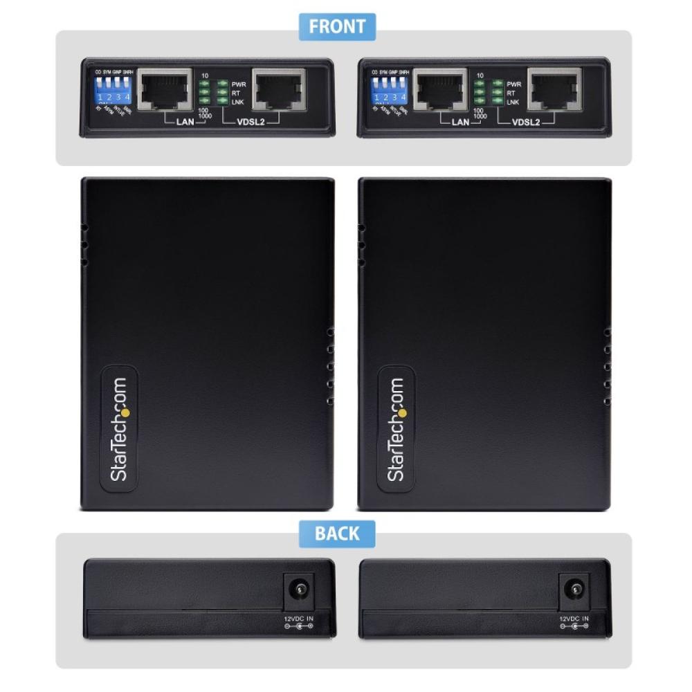 StarTech.com - Juego Extensor de Ethernet VDSL2 por Cable de Par Sencillo - Hasta 1km - Alargador de Red Ethernet LAN por Cable