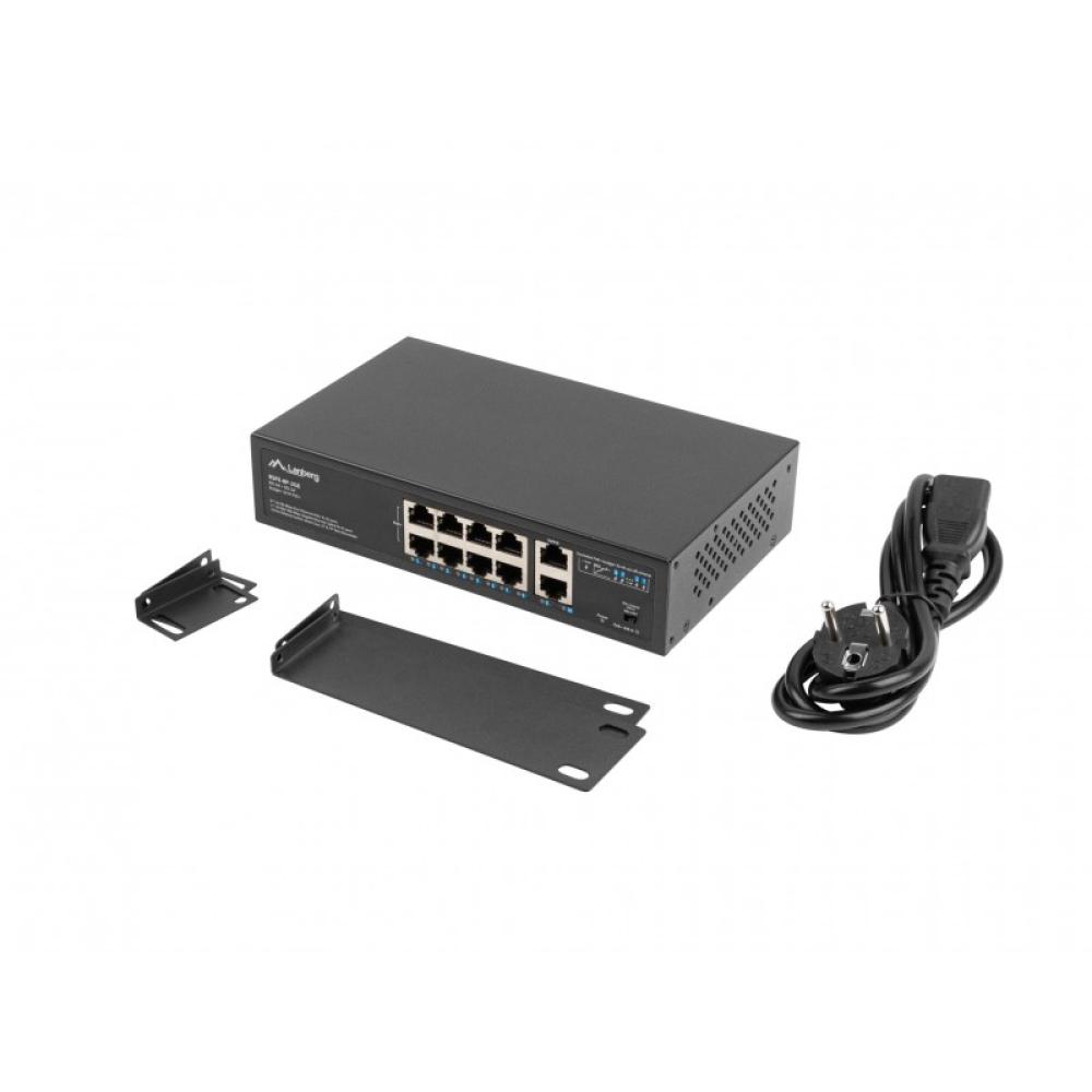 Lanberg - RSFE-8P-2GE-120 switch No administrado Gigabit Ethernet (10/100/1000) Energía sobre Ethernet (PoE) 1U Negro