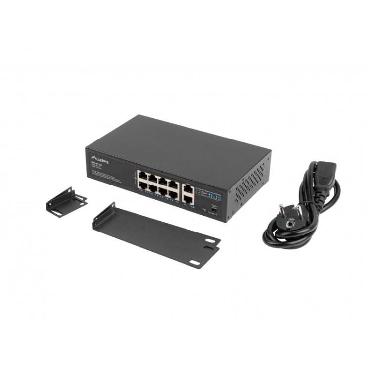 Lanberg - RSFE-8P-2GE-120 switch No administrado Gigabit Ethernet (10/100/1000) Energía sobre Ethernet (PoE) 1U Negro