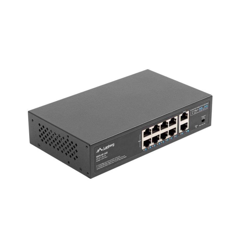 Lanberg - RSFE-8P-2GE-120 switch No administrado Gigabit Ethernet (10/100/1000) Energía sobre Ethernet (PoE) 1U Negro