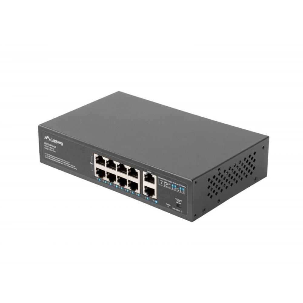 Lanberg - RSFE-8P-2GE-120 switch No administrado Gigabit Ethernet (10/100/1000) Energía sobre Ethernet (PoE) 1U Negro