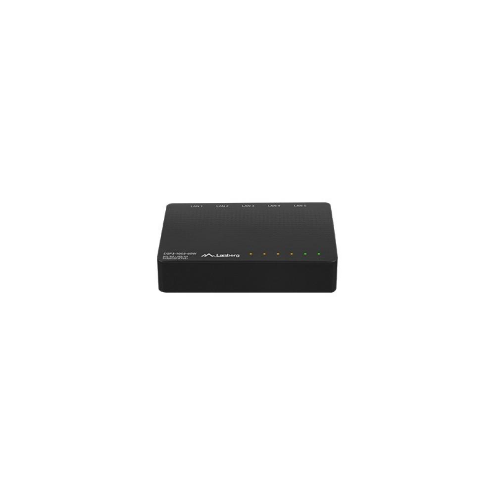 Lanberg - DSP3-1005-60W switch No administrado Gigabit Ethernet (10/100/1000) Energía sobre Ethernet (PoE) Negro