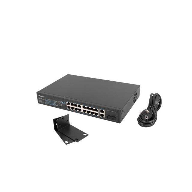 Lanberg - RSFE-16P-2C-250 switch No administrado Gigabit Ethernet (10/100/1000) Energía sobre Ethernet (PoE) 1U Negro
