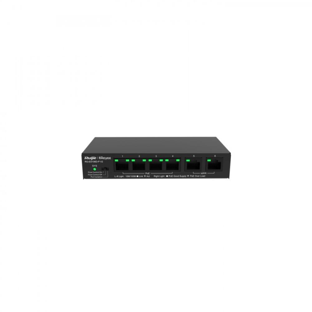 Ruijie Networks - RG-ES106D-P V2 switch No administrado Fast Ethernet (10/100) Energía sobre Ethernet (PoE) Negro