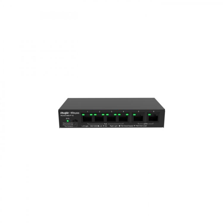 Ruijie Networks - RG-ES106D-P V2 switch No administrado Fast Ethernet (10/100) Energía sobre Ethernet (PoE) Negro