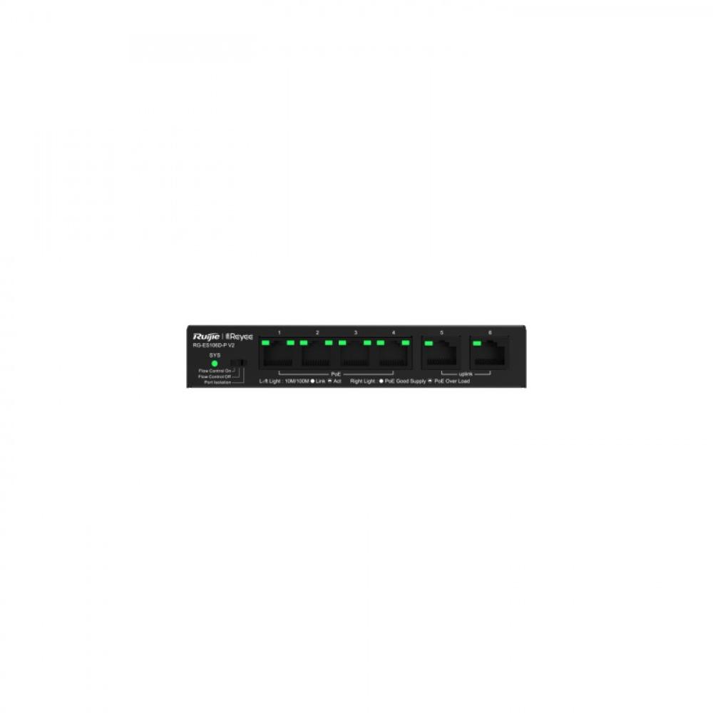 Ruijie Networks - RG-ES106D-P V2 switch No administrado Fast Ethernet (10/100) Energía sobre Ethernet (PoE) Negro