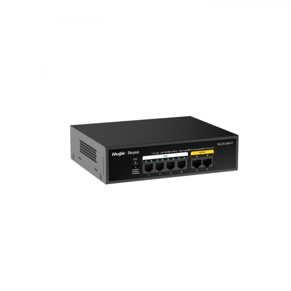 Ruijie Networks - RG-ES106F-P switch No administrado L2 Fast Ethernet (10/100) Energía sobre Ethernet (PoE) Negro