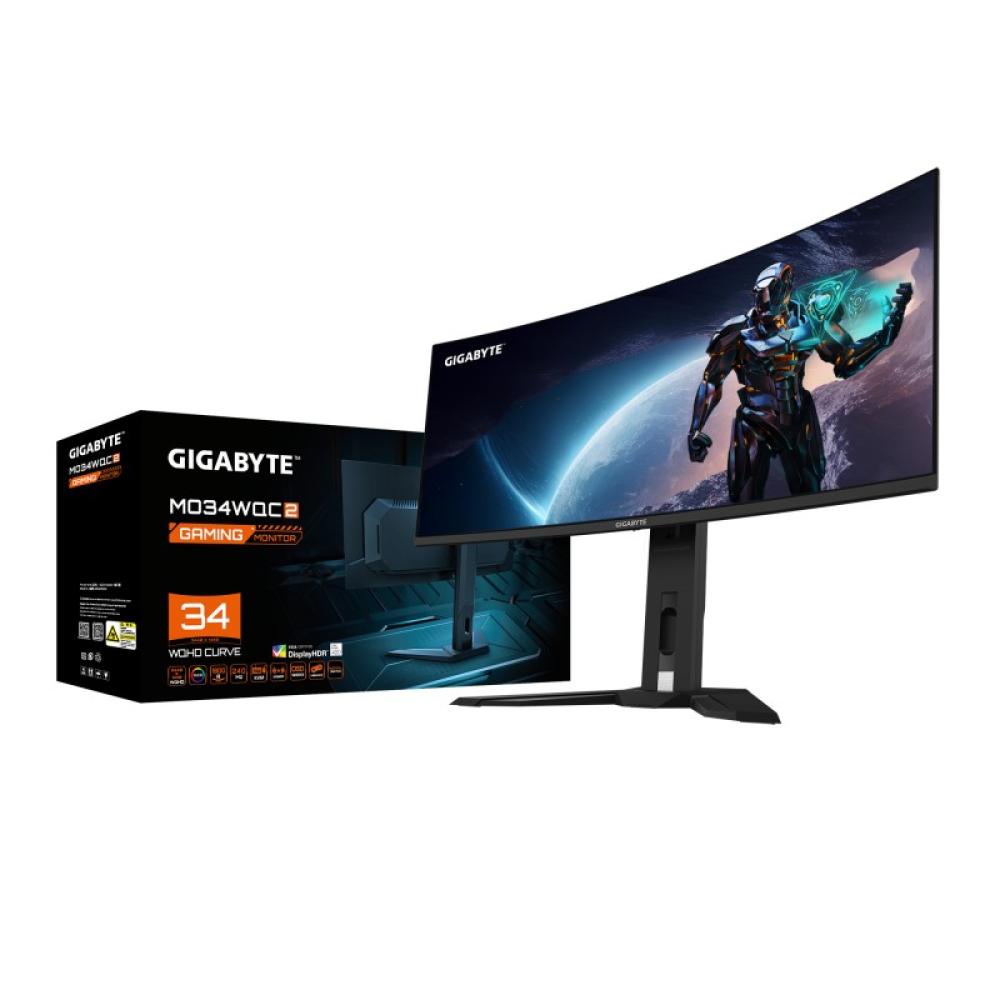 GIGABYTE - Monitor de juegos curvo OLED WQHD MO34WQC2 de 34" - 3440 x 1440, 240Hz, 0.03ms, KVM, 250 cd/m², FreeSync Premium Pro,