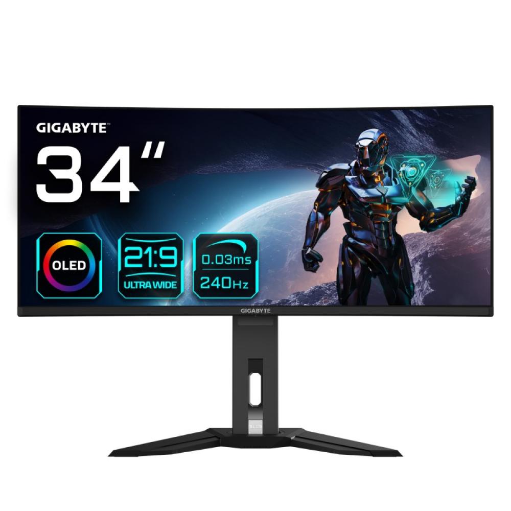 GIGABYTE - Monitor de juegos curvo OLED WQHD MO34WQC2 de 34" - 3440 x 1440, 240Hz, 0.03ms, KVM, 250 cd/m², FreeSync Premium Pro,