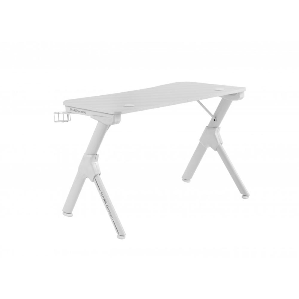 Mars Gaming - MGD, Mesa Ergonómica Gaming, Soporte Auriculares y Bebidas, Escritorio PC, 110x60cm, Blanco