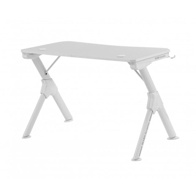 Mars Gaming - MGD, Mesa Ergonómica Gaming, Soporte Auriculares y Bebidas, Escritorio PC, 110x60cm, Blanco