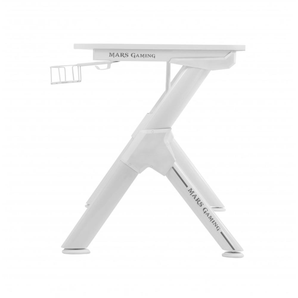 Mars Gaming - MGD, Mesa Ergonómica Gaming, Soporte Auriculares y Bebidas, Escritorio PC, 110x60cm, Blanco