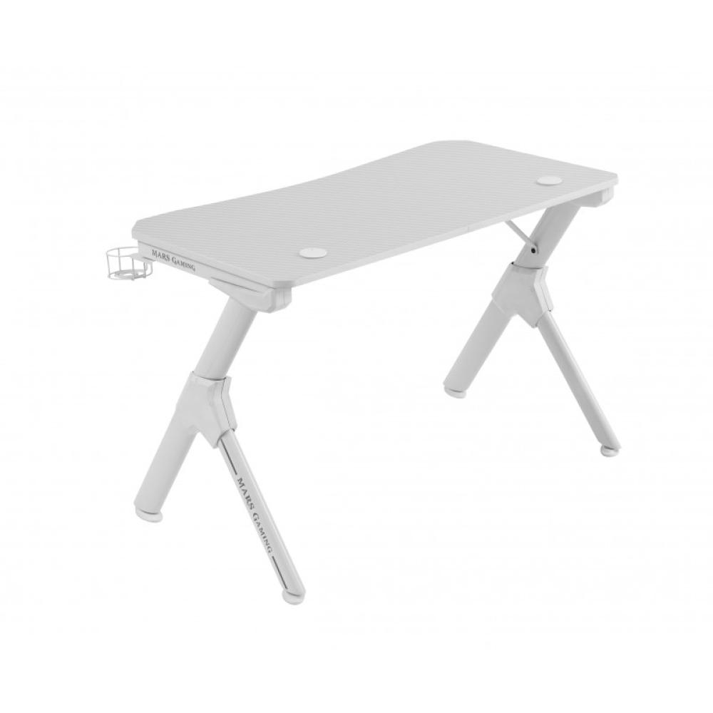 Mars Gaming - MGD, Mesa Ergonómica Gaming, Soporte Auriculares y Bebidas, Escritorio PC, 110x60cm, Blanco