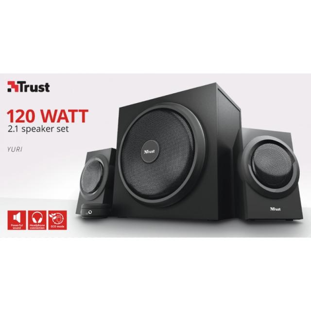 Trust - Yuri conjunto de altavoces 60 W Universal Negro 2.1 canales De 1 vía 15 W
