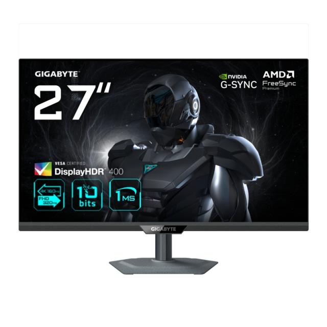 GIGABYTE - G27U Monitor de juego 27” 4K UHD - Modo dual (4K 160Hz o FHD 320Hz), 3840 x 2160, 1ms, 350 cd/m², FreeSync Premium, D
