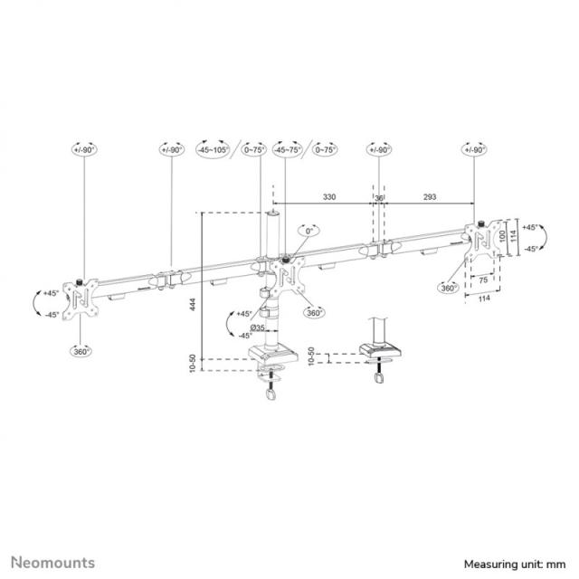 Neomounts - DS60-600BL3 Brazo de monitor 10-27" - Quick-fix - Tope-a-180°