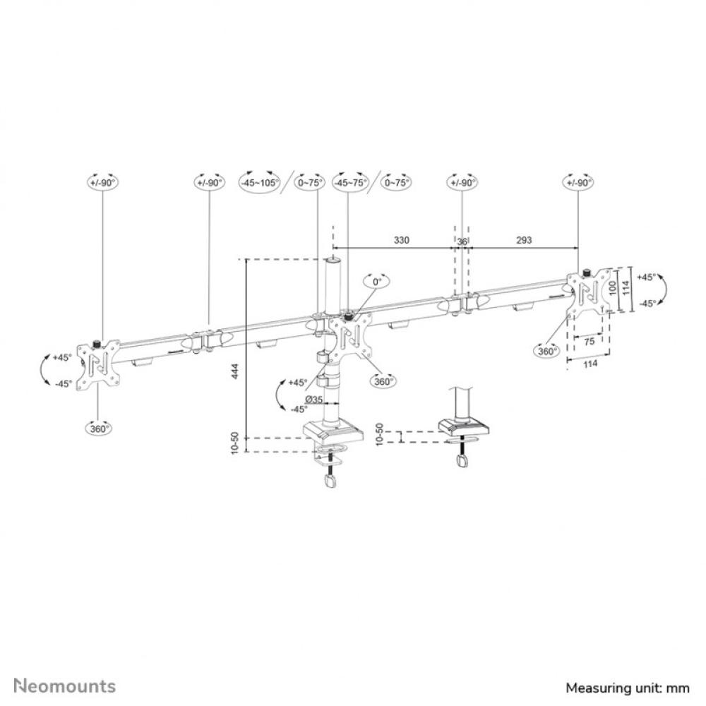 Neomounts - DS60-600BL3 Brazo de monitor 10-27" - Quick-fix - Tope-a-180°