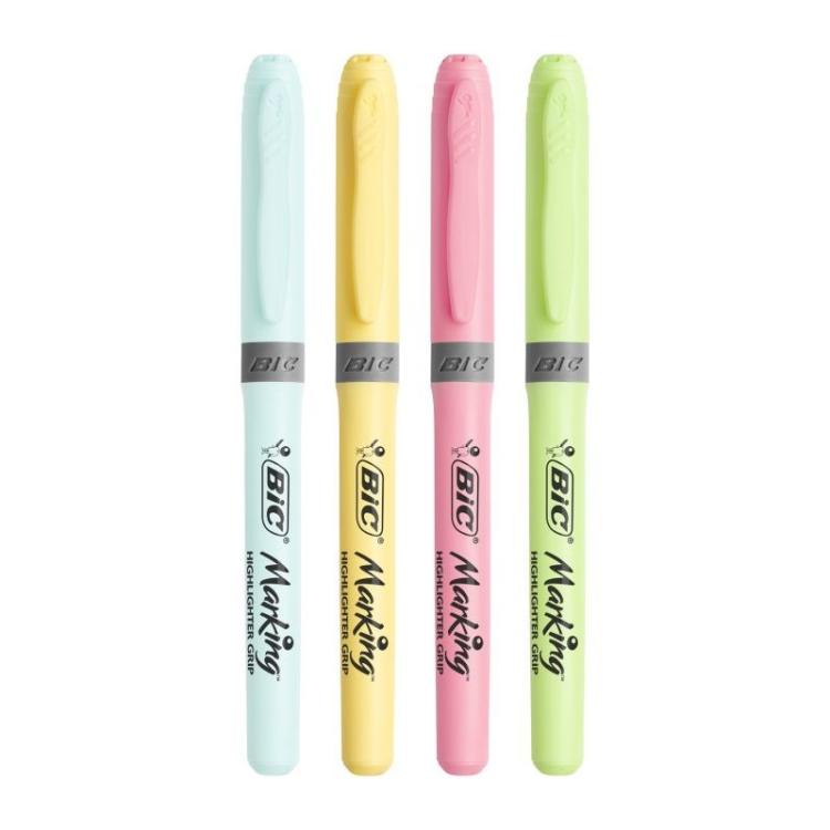 BIC - Highlighter Grip Pastel marcador 4 pieza(s) Azul, Verde, Rosa, Amarillo Punta de cincel