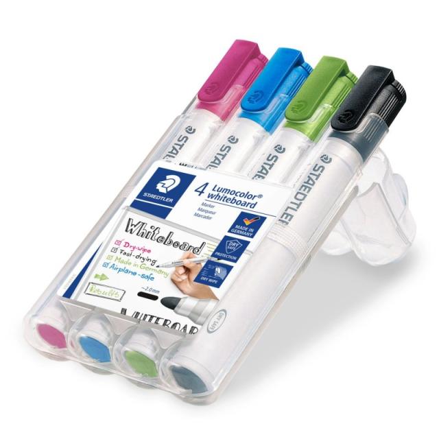 Staedtler - Lumocolor 351 marcador 4 pieza(s) Punta redonda Negro, Azul claro, Verde claro, Rosa