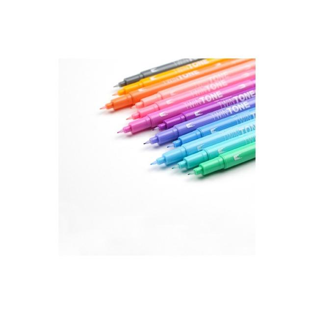 Tombow - TwinTone Pastels marcador 12 pieza(s) Punta redonda/fina Negro, Azul, Marrón, Cian, Verde, Naranja, Rosa, Rojo, Violeta
